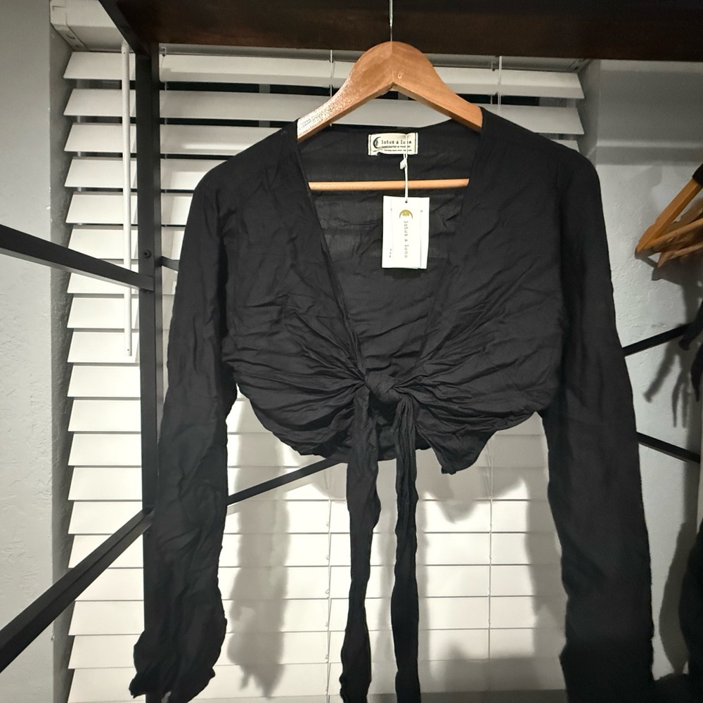 Elegant Black Tie-Front Blouse